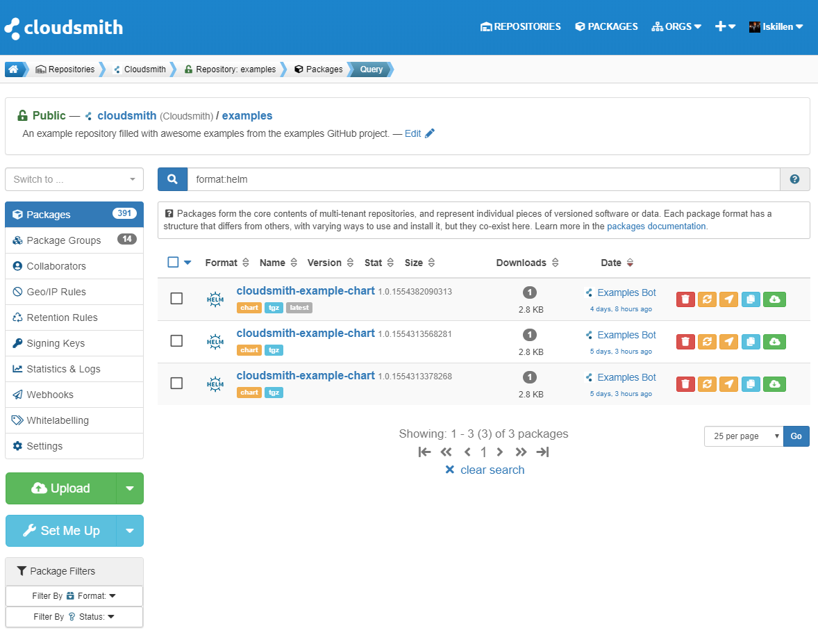 Example of a Helm repository on the Cloudsmith platform